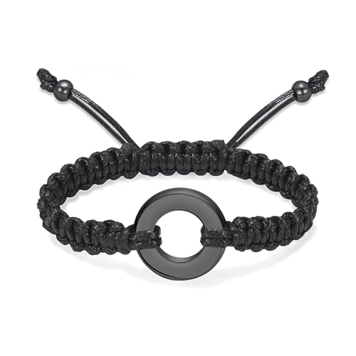 Circle of Life Urn Braided Bracelet for Ashes for Women Men | stainless steel urn bracelet,adjustable,cremation jewelry,holds pet & human ashes,memorial gift,leak-proof sealed,engraved - color: Black