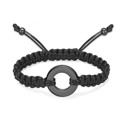 Circle of Life Urn Braided Bracelet for Ashes for Women Men | stainless steel urn bracelet,adjustable,cremation jewelry,holds pet & human ashes,memorial gift,leak-proof sealed,engraved - color: Black