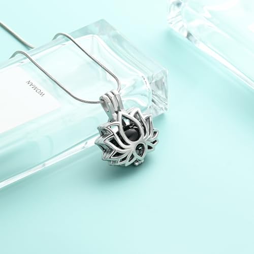 Cremation Jewelry Lotus Flower Urn Necklaces for Ashes Stainless Stell Memorial Ash Pendant Necklaces with Mini Urn Keepsake Ash Jewelry for Men Women Gifts with Funnel Filler Kit - color: Silver-Black