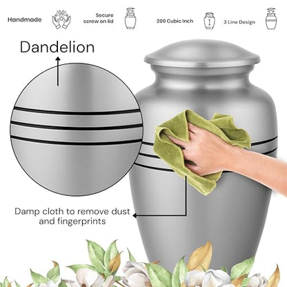 Alpha Living Home Cremation Urn for Human Ashes, 200+ cu in, Silver Black - color: Dark Blue/Silver/Black, size: Triple Band 11"H x 7"W