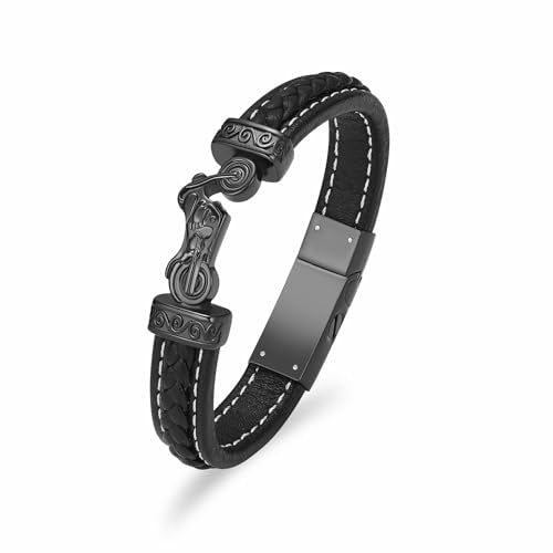 XSMZB Motorcycle Cremation Bracelet for Ashes Stainless Steel Urn Ashes Holder Memorial Jewelry Braided Leather Wristband Cuff Bangle Keepsake for Men - color: Black-24cm