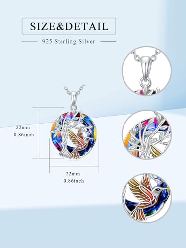 TOUPOP Butterfly Necklace for Women 925 Sterling Silver Tree of Life Butterflies Dragonfly Hummingbird Pendant Necklaces Crystal Jewelry Anniversary Christmas Birthday Gift for Her - color: Hummingbird Red