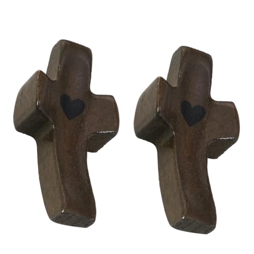 ZZHXSM 2PCS Prayer Cross Crafted from Black Walnut Wood Christian Gift Pocket Sized Heart Shaped Cross for Prayer Adult Encouragement Christian Spiritual Anchor Memorial Keepsake