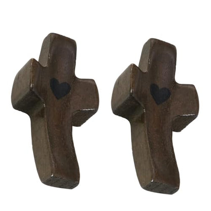 ZZHXSM 2PCS Prayer Cross Crafted from Black Walnut Wood Christian Gift Pocket Sized Heart Shaped Cross for Prayer Adult Encouragement Christian Spiritual Anchor Memorial Keepsake