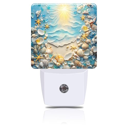 Night Light Seashells and Seastars on Sand Night Lights Plug into Wall Smart Dusk to Dawn Sensor 0.5W Energy Efficient Led Lamp for Men Women Bedroom Bathroom Hallway Stairway Decor - color: Seashells and Seastars on Sand