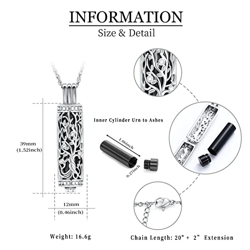 shajwo Cylinder Cremation Jewelry Tree of Life Urn Ashes Necklace for Women Men Vial Cremation Ash Pendant Loved One Memorial Jewelry - color: Black