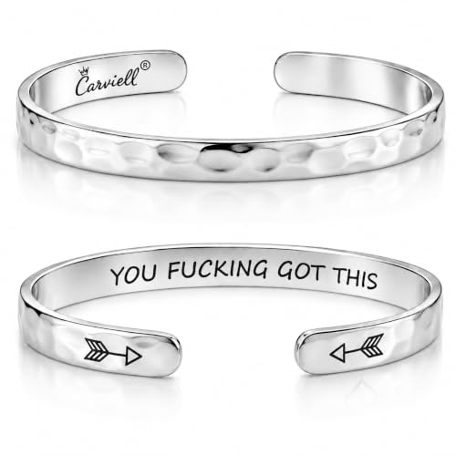 Bracelets for Women – 100+ Meaningful Engraved Messages – Solid 316L Surgical Stainless Steel Cuff Bracelet – Gift Ready - color: BADASS Gift - You F##king Got This