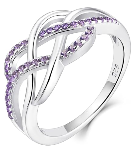 YL Celtic Knot Rings 925 Sterling Silver Twisted Knot Ring Birthstone Infinity Statement Jewelry for Women-size5 - color: 02-amethyst-Feb