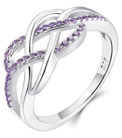 YL Celtic Knot Rings 925 Sterling Silver Twisted Knot Ring Birthstone Infinity Statement Jewelry for Women-size5 - color: 02-amethyst-Feb