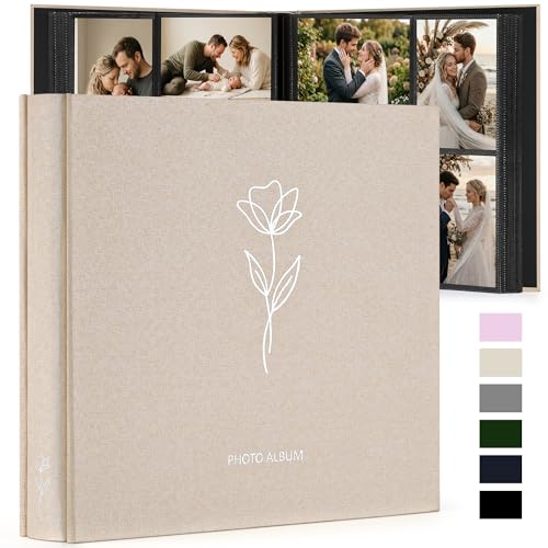 DazSpirit 4x6 Photo Album, 600 Photos, Large Capacity, Linen Hardcover | Beige Floral Photo Book, Acid-Free Slip-In Pages, Memory Album for Wedding, Baby, Anniversary, Travel and Family Photos - color: Beige