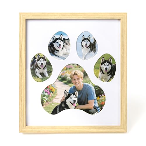 AELS Dog Paw Print Photo Collage Frame, Holds 5 Pictures of Pets & Owners, Ideal Gift for Dog Lovers Moms & Dads, Natural Finish Pet Memorial Keepsake and Wall Décor, 10.24" x 11.4" - color: Natural, size: Pack of 1