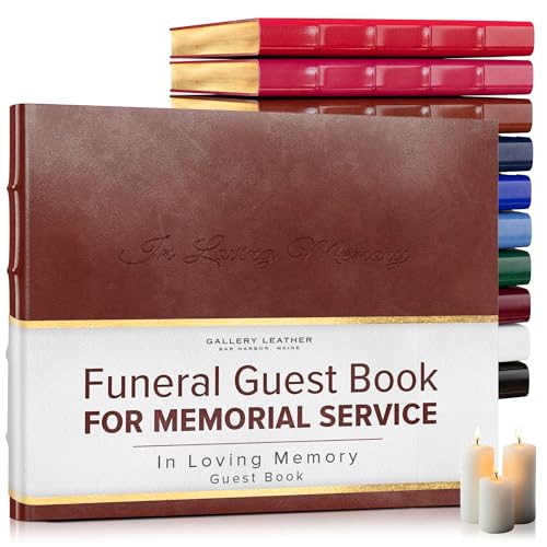 Gallery Leather Funeral Guest Book for Memorial Service and in Loving | Memory with 192 Lined Pages - Hardcover, Bound Leather Guest Sign in Book - 7 x 9 - Acadia Tan - color: Acadia Tan, style: In Loving Memory