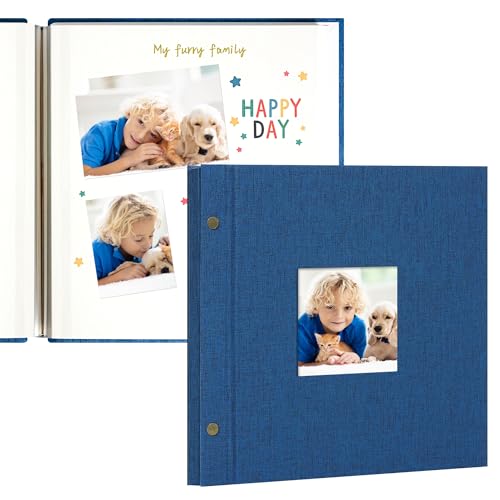 Linen Self Adhesive Photo Album 10x10 20 Pages Blue | Window cover, Small Scrapbook album, 2x3 4x6 5x7 photos, Graduation, Friendship - color: Blue, size: 20 Pages (10 Sheets), 10 x 10 Inch