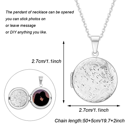2 Pcs Locket Necklace that Holds Pictures Stainless Steel Locket Pendant Necklace Memory Photo Pendant Necklace for Women Girls - color: Round