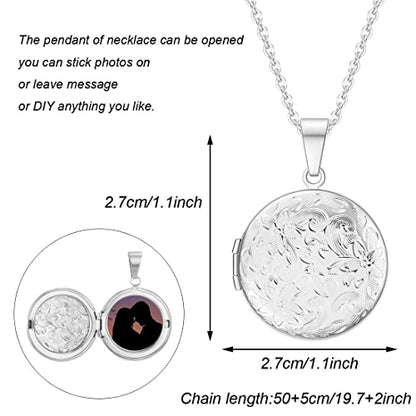 2 Pcs Locket Necklace that Holds Pictures Stainless Steel Locket Pendant Necklace Memory Photo Pendant Necklace for Women Girls - color: Round