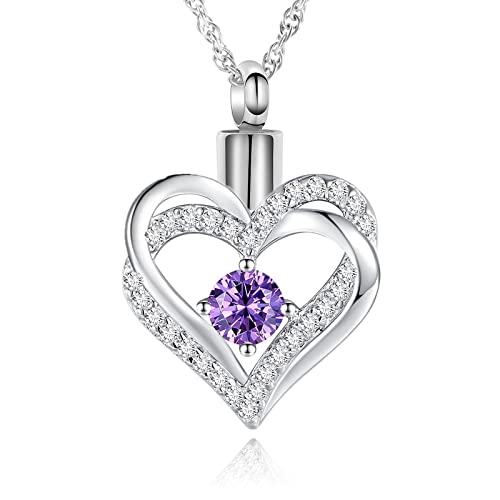 shajwo Cremation Jewelry Heart Urn Necklace for Ashes of Loved One - color: Silver-Purple