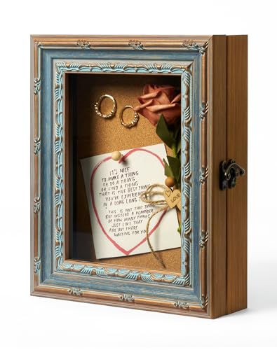 8x10 Shadow Box Picture Frame for Memorabilia Awards, Blue Gold | Rustic Display Case for Medals, Wedding Bouquet, Photos, DIY Crafts and Wall Hanging Home Decoration - color: Blue Gold, size: 8x10"