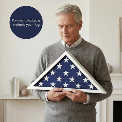 Americanflat Large Flag Display Case for Folded 5x9.5' Burial Flags - Engineered Wood Display Box for Wall or Tabletop - Silhouette Collection - White - color: White, style: 5x9.5 Burial Flag