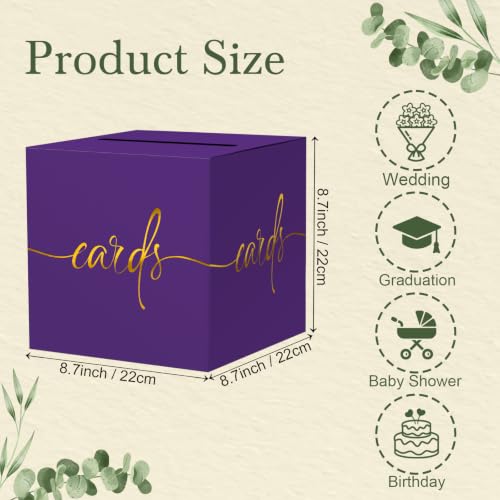 Purple Card Box with Gold Foil Design, Paperboard 8.7" Gift Card Holder for Wedding Graduation Birthday Party Reception Retirement Anniversary Bridal & Baby Shower - color: Purple Card Box with Gold Foil, size: 8.7×8.7×8.7Inch(1 Pack)