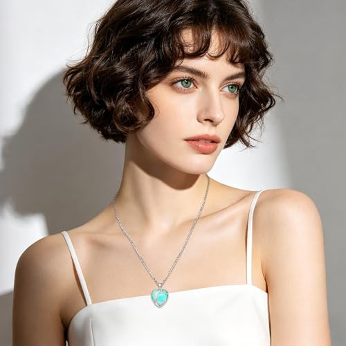Eusense Tree of Life Necklace for Women Men Sterling Silver 925 Tree Urn Locket Cremation Jewelry Family Tree Pendant Gifts for Her Him Mom Dad Grandma Daughter - style: E-E-Tree of Life Necklace Turquoise