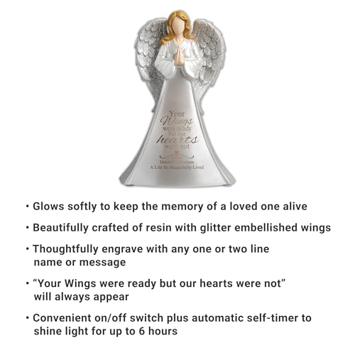 Let's Make Memories Personalized Memorial Angel - Sympathy Angel - Lighted Memorial Angel - with Sympathy - Memorial Light - Personalized with Your Loved One's Name - 10.5" W x 14.4" H x 1.5" D - style: Wings of Love Angel