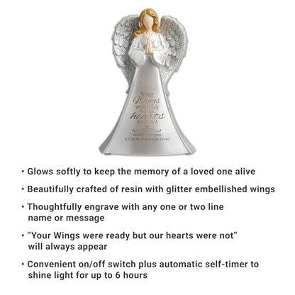 Let's Make Memories Personalized Memorial Angel - Sympathy Angel - Lighted Memorial Angel - with Sympathy - Memorial Light - Personalized with Your Loved One's Name - 10.5" W x 14.4" H x 1.5" D - style: Wings of Love Angel