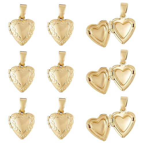 Beadthoven 10pcs Gold Plated Brass Heart Locket Pendants Engraved Heart Photo Frame Charms Photo Holder Memory Locket Pendants for DIY Necklace Jewelry Making - color: Gold-Heart with Swirling Pattern