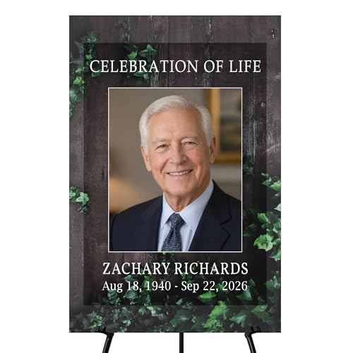 Memorial Sign, In Loving Memory Celebration of Life Display With Easel, Personalized Photo Funeral Board Decoration, Custom Forever Loved Signage With Picture, Multiple Size & Material, IA3 - color: Theme 3