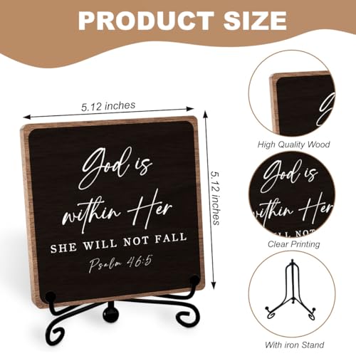 Bible Verses Rustic Plaque, Farmhouse Religion Decor for Office Shelf Home | Christian Inspirational Gift for Women Men Friends Family, Farm House Entryway Tv Stand Fireplace Coffee Table Decoration - style: God within her
