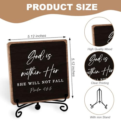 Bible Verses Rustic Plaque, Farmhouse Religion Decor for Office Shelf Home | Christian Inspirational Gift for Women Men Friends Family, Farm House Entryway Tv Stand Fireplace Coffee Table Decoration - style: God within her