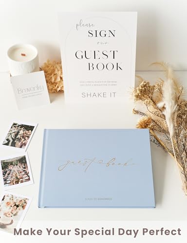 Wedding Guest Book, Polaroid Photo Guestbook for Baby Shower | Table Sign Included, Gold Stamping, Hardcover, 9x7.5", Perfect for Bridal Party & Baby Shower, Dusty Blue - color: Dusty Blue