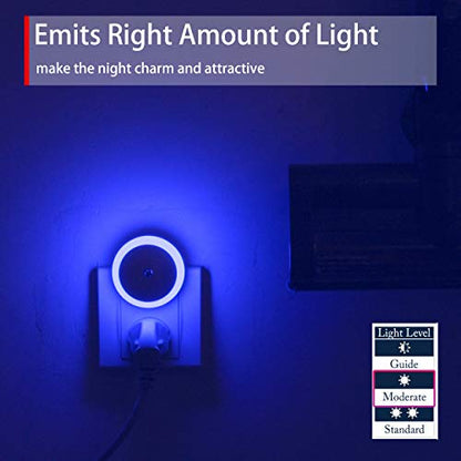 Blue LED Night Light, Plug in, Dusk to Dawn Smart Sensor, Small Round Nightlight, Energy Saving, Night light Plug into Wall for Bathroom, Kitchen, Bedroom, Hallway, Stairway, Travel, 2 Pack - color: Blue
