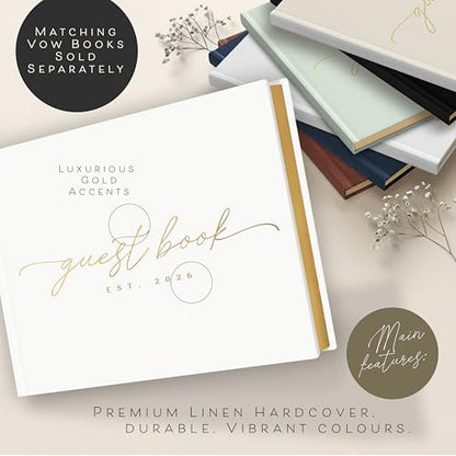 Est. 2026 Linen Guest Book with 100 Blank Pages to Sign for Special Events | Hardcover, Gold-Foiled Guestbook 9.06" х 7.28" with Thick Pages for Wedding, Baby Shower, Birthday Party, Photos & Polaroids - size: Est. 2026