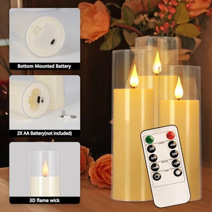 fclayvts 12 Packs of Acrylic LED Candles, Flickering Flameless Candles Battery Operated with Remote Dimmed and Timed, 3D Wick Candles for Home Decor,Wedding,Gift，Parties and Festivals. (3 Size Ivory) - size: 12-Pack-Acrylic