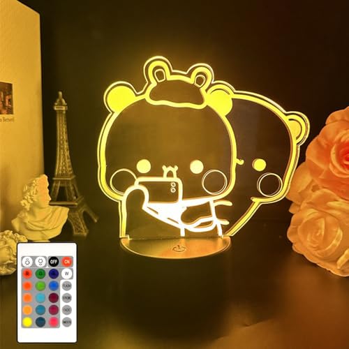 3D Night Light Bubuuu and Duduuu Gifts, Bear Shaped Table Lamp with Remote Control Gifts for Girls Birthday Christmas Valentine - color: night light 7
