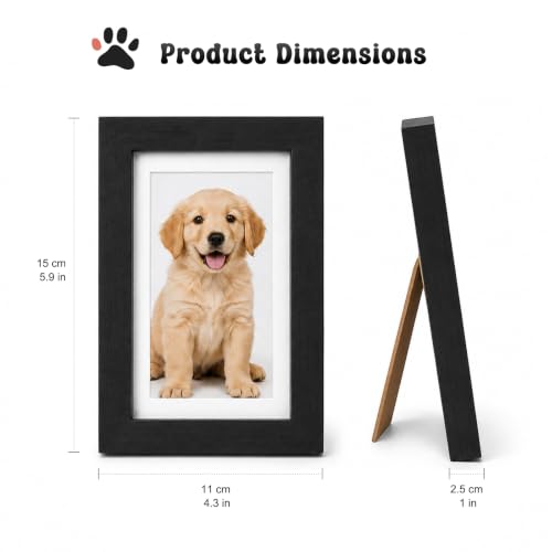 Pet Photo and Paw Print Frame Kit, Black Wood for Dogs and Cats
