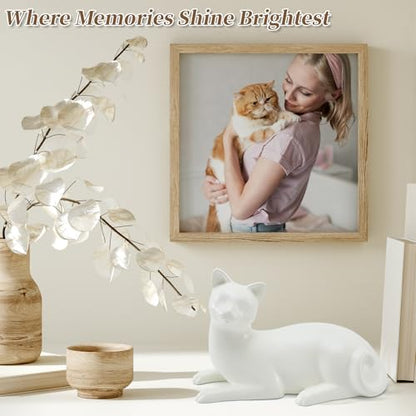 Lying Cat Urns for Ashes White Ceramic Pet Memorial Cremation, White | Includes Memorial Card, Waterproof Bag, Drawstring Pouch and Padding, Keepsake Urn for Loss of Beloved Cat, Remembrance Gift