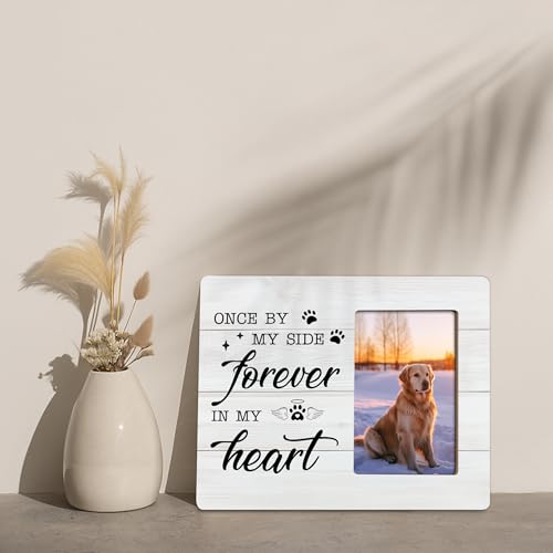 Pet Memorial Gifts for Dogs Sympathy, Loss of Dog Gift Picture Frame, Once by My Side Forever in My Heart Frames Fits 4x6 Photo - color: Red