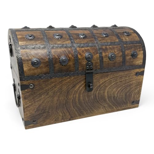 Nautical Cove Treasure Chest Keepsake and Decorative Wood Box (XX-Large 13x8x8.75) - Storage Box, Wooden Box with Hinged Lid, Rustic Storage, Pirate Storage Box, Vintage Wooden Chest - size: XX-Large 13x8x8.75"