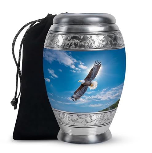 Sunrise Eagle Cremation Urns for Human Ashes - Urn for Ashes Adult Male - Blue Urns for Human Adult Man - Large Urns for Mom & Dad - 10Inch & 200 Cubic Inches - color: Eagle Fly Clouds With Sunrise