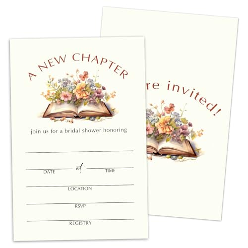 WwongxianB A New Chapter Bridal Shower Invitations Cards, Set of 25 Floral Book Fill in Style Invites Cards with Envelopes, Wedding New Couples Engagement Bachelorette Party Supplies-T04 - color: Floral Book