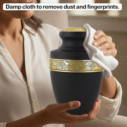 CLEENTABLE Aluminum Cremation Urn for Human Ashes, 11 in. (Black & Gold) - color: Matt Black Metallic Gold, size: Hand-Etched Leaf - 7x11"