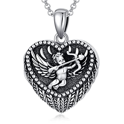 SOULMEET Angel Wing Heart Locket Necklace that Holds Picture Photo Locket Pendant You are My Angel Sterling Silver/Gold - style: D1-Angel cupid locket only