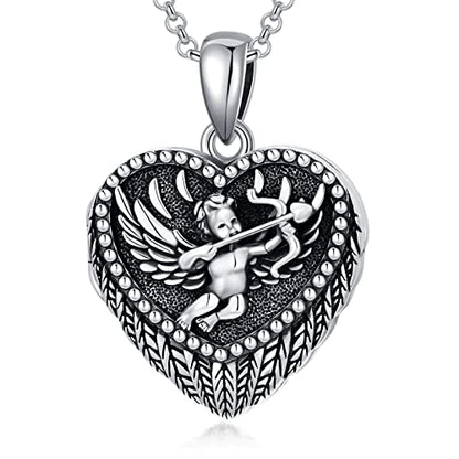 SOULMEET Angel Wing Heart Locket Necklace that Holds Picture Photo Locket Pendant You are My Angel Sterling Silver/Gold - style: D1-Angel cupid locket only