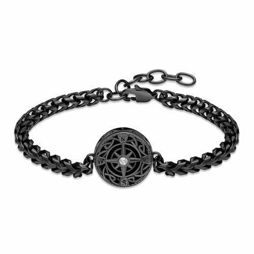 constantlife Compass Urn Bracelet for Ashes Stainless Steel Adjustable Link Bangle Cremation Keepsake Loved Ones Memorial Jewelry for Women Men - color: Black