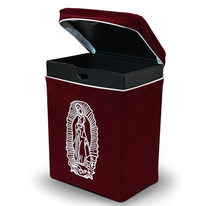 Velvet Urn Bag with TSA Approved Cremation Container | Holds Cremated Ashes of Human Adult | For Use in a Niche or Ground Burial | Fits the Crowne Burial Urn Vault (Burgundy with Our Lady) - color: Burgundy With Our Lady