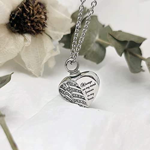 Guardian Angel Wings Cremation Jewelry for Ashes Heart Crystal Urn Necklaces for Ashes Memorial Keepsake Necklace Always on Mind Forever in My Heart - style: Daughter