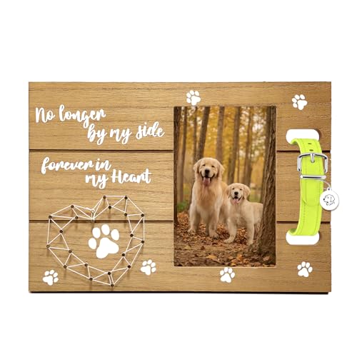 Artisanal Hand-Knitted Heart Dog Memorial Frame with Collar Holder - Loss of Pet Sympathy Gift, Sympathy Keepsake Frame,Warm Remembrance for Dogs and Cats - color: Wood color