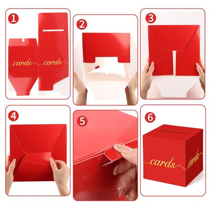 Red Card Box Gold Foil Wedding Favors Gift Card Boxes Post Box Receiving Money Box Holder for Wedding Reception, Baby Showers, Anniversary, Birthday Party, Retirement, Graduation Envelope Holder - color: Red and Gold