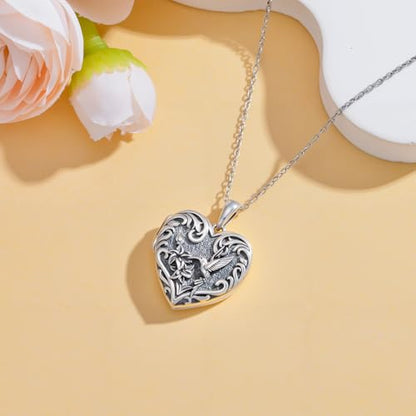 Dorunmo Personalized Heart Locket Necklace That Holds 2 Picture 925 Sterling Silver Custom Lockets Pendant Memorial Jewelry Gifts for Mom Sisters - color: Hummingbird, style: Non-Personalized